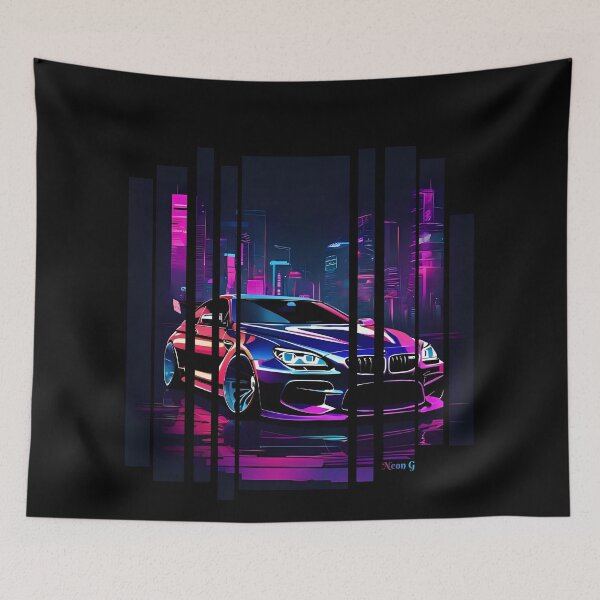 Item preview, B.W M6 sideways cyberpunk neon city, high contrast colors, cinematic lighting, bold vector illustration 14 designed and sold by Neon G.
