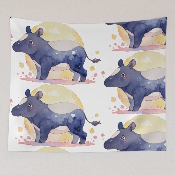 Item preview, Watercolor Blue Tapir with White Patch and Golden Sun Background designed and sold by Jagamusubi.