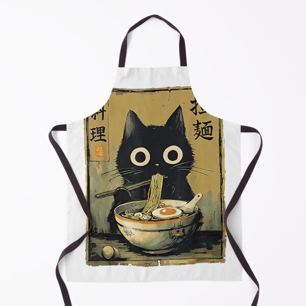 Item preview, Cute black cat eating noodles in vintage japanese ramen style designed and sold by RuperDelois.