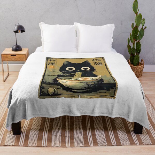 Item preview, Cute black cat eating noodles in vintage japanese ramen style designed and sold by RuperDelois.