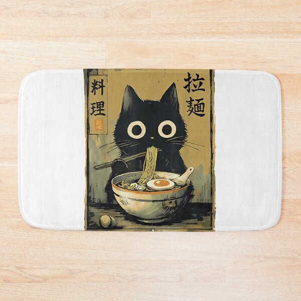 Item preview, Cute black cat eating noodles in vintage japanese ramen style designed and sold by RuperDelois.