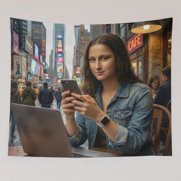 Item preview, Eclectic Altered Art | Hipster Mona Lisa | Woman with Laptop | Funny Renaissance Art |  designed and sold by casaloomaria.