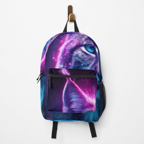 Item preview, Neon Cosmic Lynx – Glowing Blue & Magenta Animal Art designed and sold by VisionaryVeils.