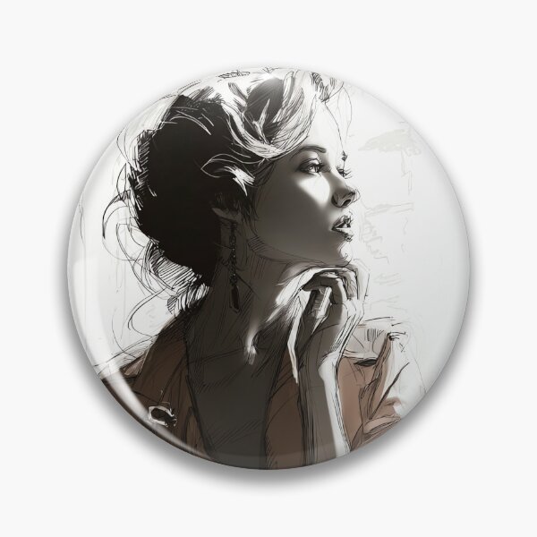 Item preview, Elegant Woman in Thought - Black and White Fashion Sketch Illustration designed and sold by Banal25.