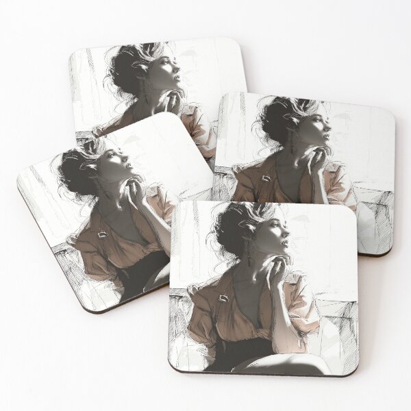 Item preview, Elegant Woman in Thought - Black and White Fashion Sketch Illustration designed and sold by Banal25.