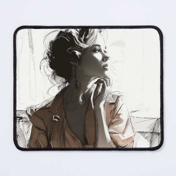 Item preview, Elegant Woman in Thought - Black and White Fashion Sketch Illustration designed and sold by Banal25.