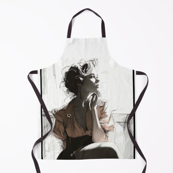 Item preview, Elegant Woman in Thought - Black and White Fashion Sketch Illustration designed and sold by Banal25.