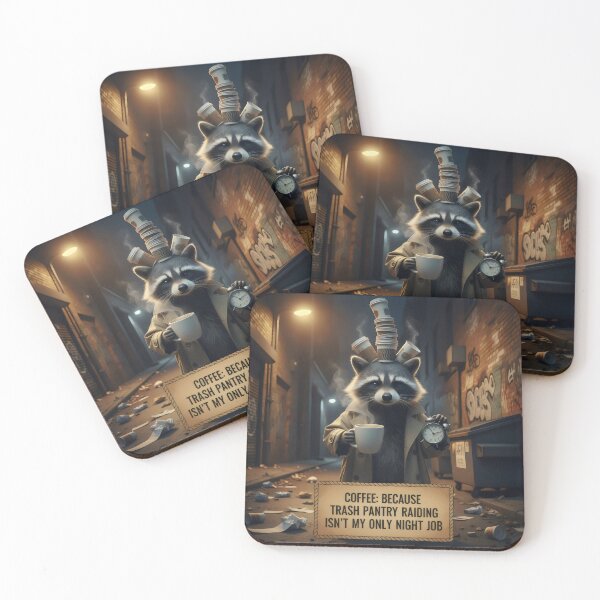 Item preview, Raccoon with coffee. designed and sold by MyHappyArtShop.