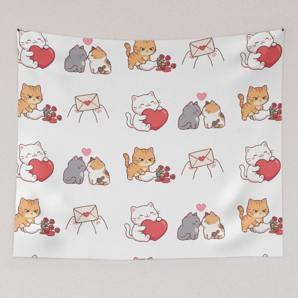 Item preview, Adorable Kawaii Cats Love and Heart Illustrations designed and sold by NonditStudio.
