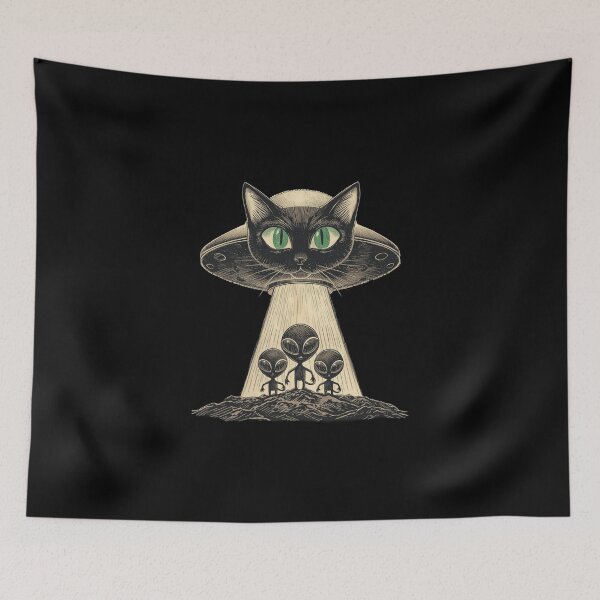 Item preview, Cosmic Cat Overlord – Alien Abduction Art designed and sold by KapiPrint.