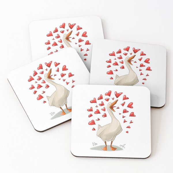 Item preview, Duck sings with love and hearts around in a bright and cheerful setting during the daytime designed and sold by Ms. Iryna.