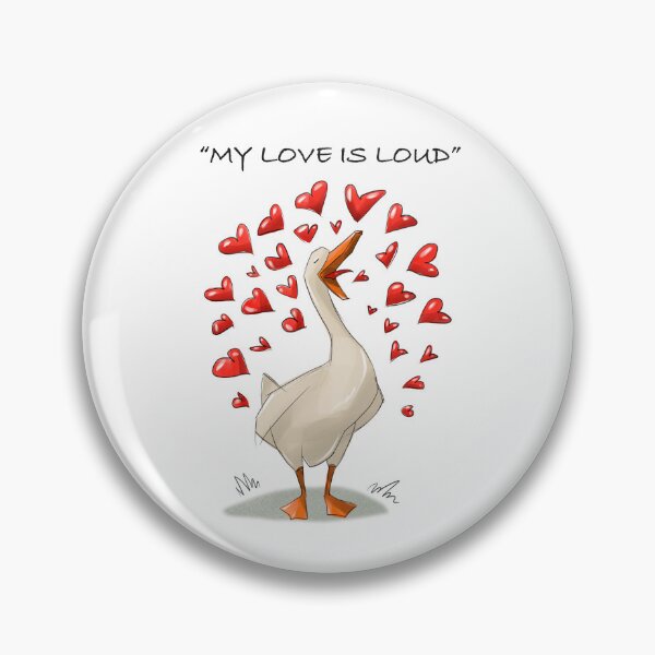 Item preview, Duck sings loudly with hearts in the background for celebration of love in a cartoon scene designed and sold by Ms. Iryna.