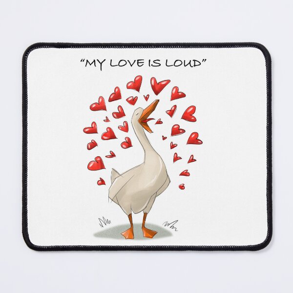 Item preview, Duck sings loudly with hearts in the background for celebration of love in a cartoon scene designed and sold by Ms. Iryna.
