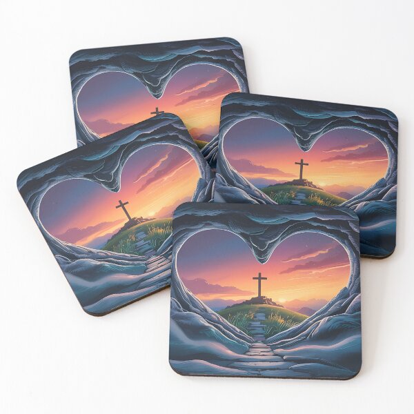 Item preview, Path to the Cross – Heart-Shaped Faith Sunset Christian Art designed and sold by Luvahawb.