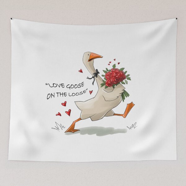 Item preview, Goose carries roses and runs while expressing love in a playful setting designed and sold by Ms. Iryna.