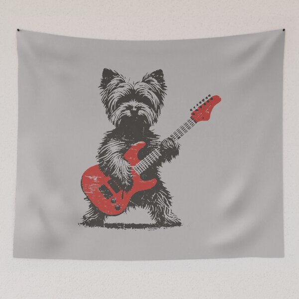 Item preview, Vintage Yorkie Rock Funny Dog Playing Guitar Rock Style designed and sold by GreggRoss.