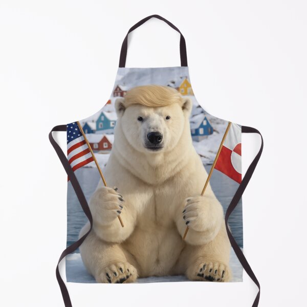 Item preview, Greenland Polar Bear With Trump Hair Holding Flags designed and sold by Maria Dryfhout.