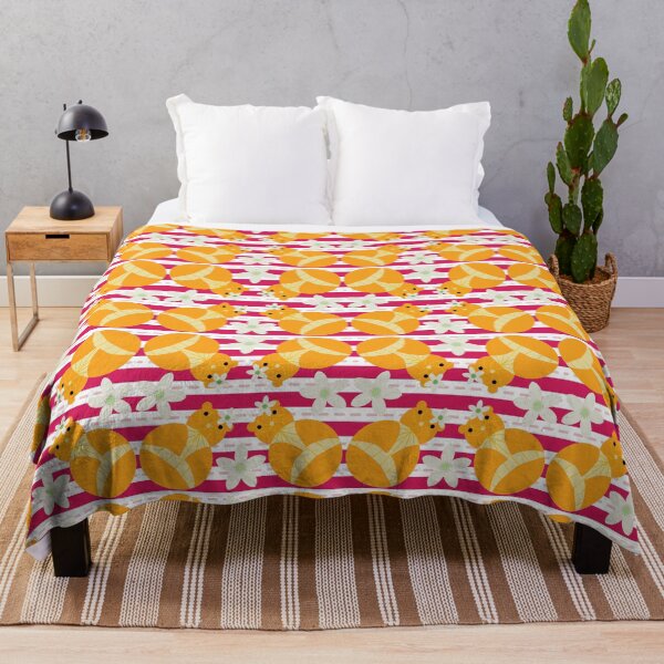 Item preview, Orange Bear with Orange Blossoms on Magenta Horizontal Stripes designed and sold by Digitalmyth's Designs.