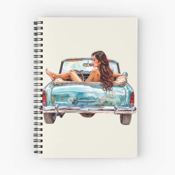 Aperçu de l'œuvre Cheveux au vent, une brune au volant d'une décapotable vintage créée et vendue par LiskoDesign.