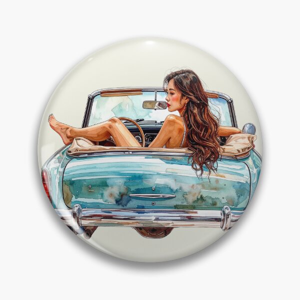 Item preview, Wind in her hair, dark-haired woman in a vintage convertible designed and sold by LiskoDesign.