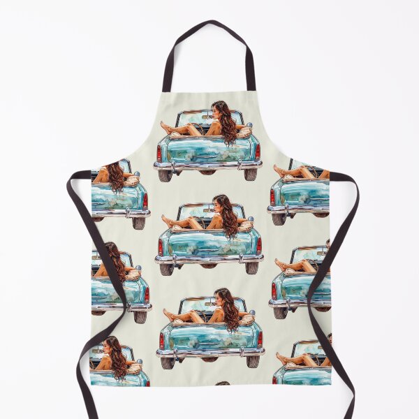 Item preview, Wind in her hair, dark-haired woman in a vintage convertible designed and sold by LiskoDesign.
