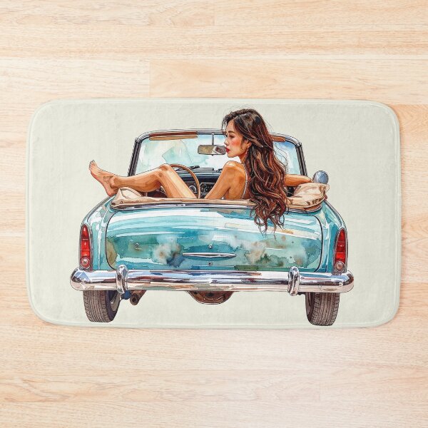 Item preview, Wind in her hair, dark-haired woman in a vintage convertible designed and sold by LiskoDesign.