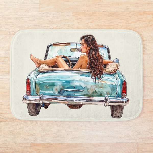 Item preview, Wind in her hair, dark-haired woman in a vintage convertible designed and sold by LiskoDesign.