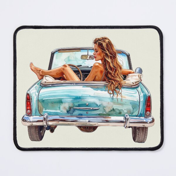 Item preview, Wind in her hair, blonde woman in a vintage convertible designed and sold by LiskoDesign.