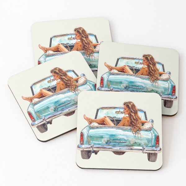 Item preview, Wind in her hair, blonde woman in a vintage convertible designed and sold by LiskoDesign.