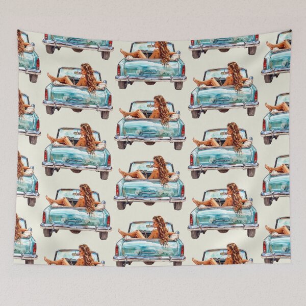 Item preview, Wind in her hair, blonde woman in a vintage convertible designed and sold by LiskoDesign.