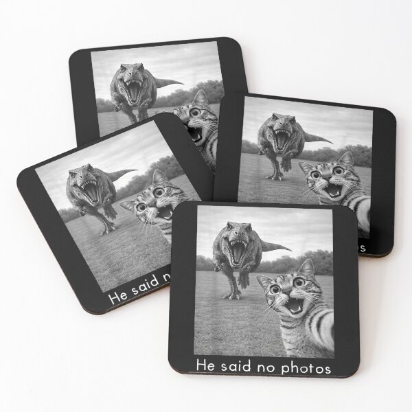 Item preview, Funny Cat Taking Selfie While Being Chased By A Giant Angry Dinosaur designed and sold by DienesAngele.