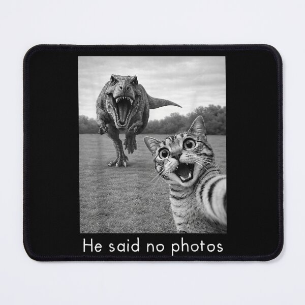Item preview, Funny Cat Taking Selfie While Being Chased By A Giant Angry Dinosaur designed and sold by DienesAngele.