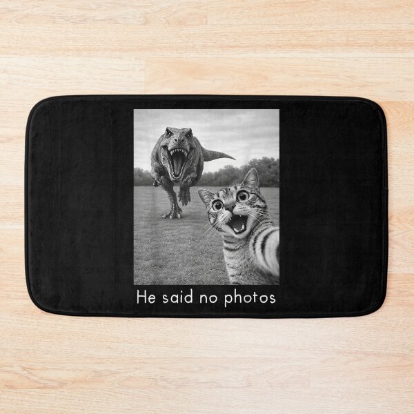 Item preview, Funny Cat Taking Selfie While Being Chased By A Giant Angry Dinosaur designed and sold by DienesAngele.