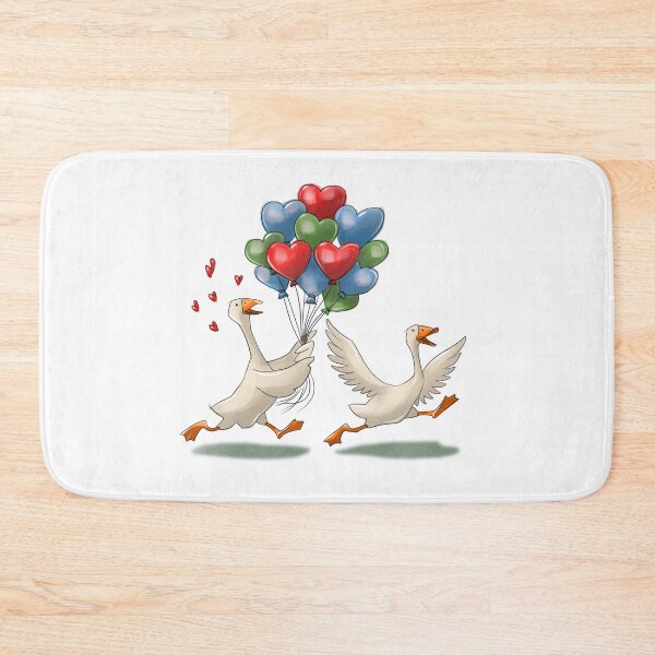 Item preview, Ducks are running with colorful balloons shaped like hearts in a fun cartoon scene in a park on a sunny day designed and sold by Ms. Iryna.