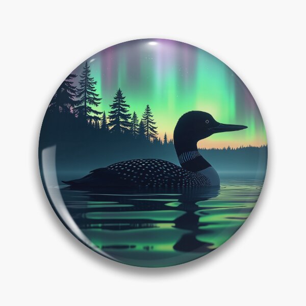 Item preview, Northern Lights Loon - Minnesota Aurora Borealis Lake Art designed and sold by The Grumpy Pet Club.