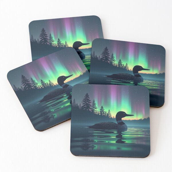Item preview, Northern Lights Loon - Minnesota Aurora Borealis Lake Art designed and sold by The Grumpy Pet Club.