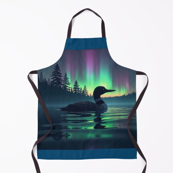 Item preview, Northern Lights Loon - Minnesota Aurora Borealis Lake Art designed and sold by The Grumpy Pet Club.