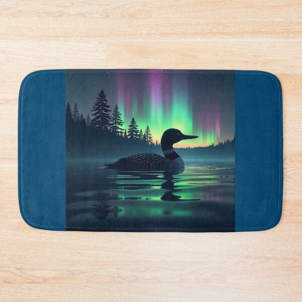 Item preview, Northern Lights Loon - Minnesota Aurora Borealis Lake Art designed and sold by The Grumpy Pet Club.