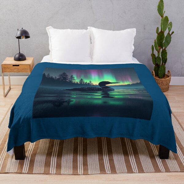 Item preview, Northern Lights Loon - Minnesota Aurora Borealis Lake Art designed and sold by The Grumpy Pet Club.