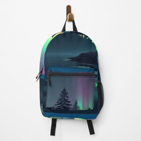 Item preview, Northern Lights Loon - Minnesota Aurora Borealis Lake Art designed and sold by The Grumpy Pet Club.