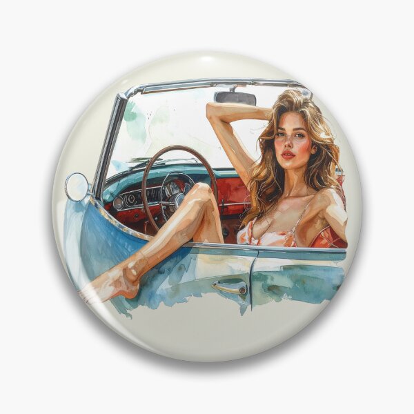 Item preview, blonde woman barefoot in vintage convertible designed and sold by LiskoDesign.