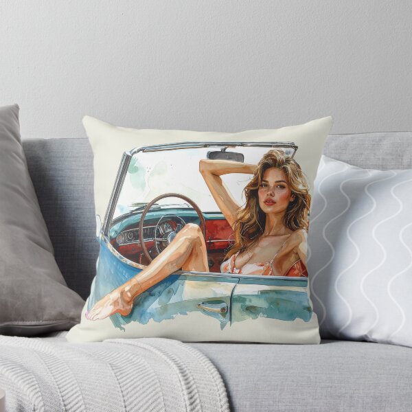 Item preview, blonde woman barefoot in vintage convertible designed and sold by LiskoDesign.