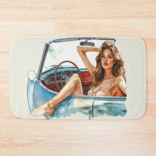 Item preview, blonde woman barefoot in vintage convertible designed and sold by LiskoDesign.