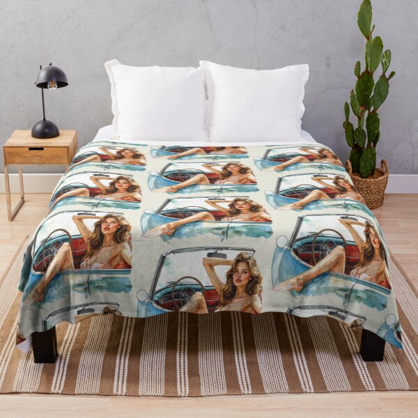 Item preview, blonde woman barefoot in vintage convertible designed and sold by LiskoDesign.