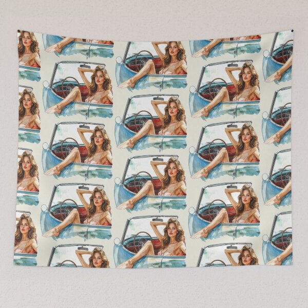 Item preview, blonde woman barefoot in vintage convertible designed and sold by LiskoDesign.