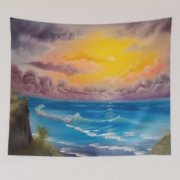 Item preview, Beach Cove, Beach scape, beautiful beach, colorful beach, beach prints, cloudy sky, colorful sky, coastal decor designed and sold by roxanegabriel.