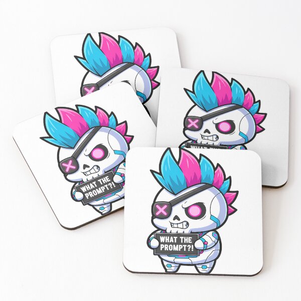 Item preview, What The Prompt Cute Pirate Skull Robot Eye Patch Mohawk AI Engineer Kawaii Chibi Cyberpunk Character designed and sold by NeoShard.