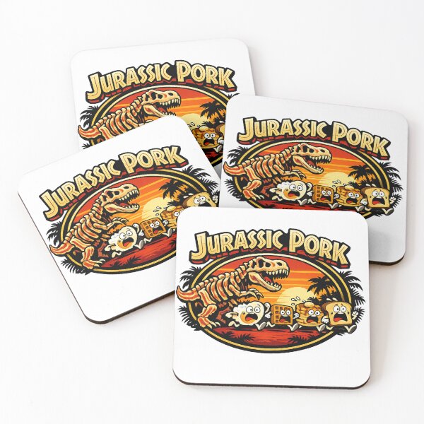 Item preview, Jurassic Pork – Bacon T-Rex Breakfast Chase Parody Theme Park Logo designed and sold by Sonic Nova Studios.