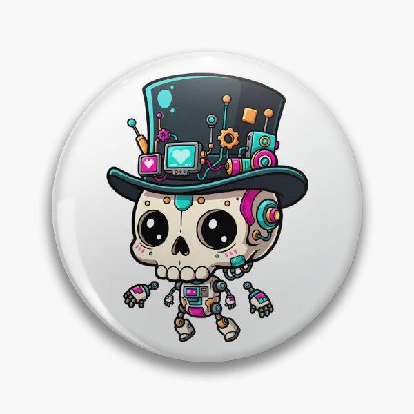Item preview, Cute Steampunk Robot Skull Top Hat Cyberpunk Cyborg Character Dia De Los Muertos Sugar Skull Art designed and sold by NeoShard.