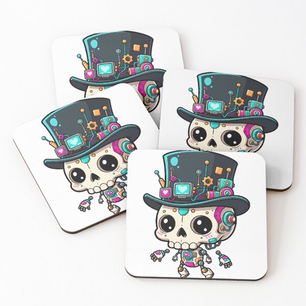 Item preview, Cute Steampunk Robot Skull Top Hat Cyberpunk Cyborg Character Dia De Los Muertos Sugar Skull Art designed and sold by NeoShard.